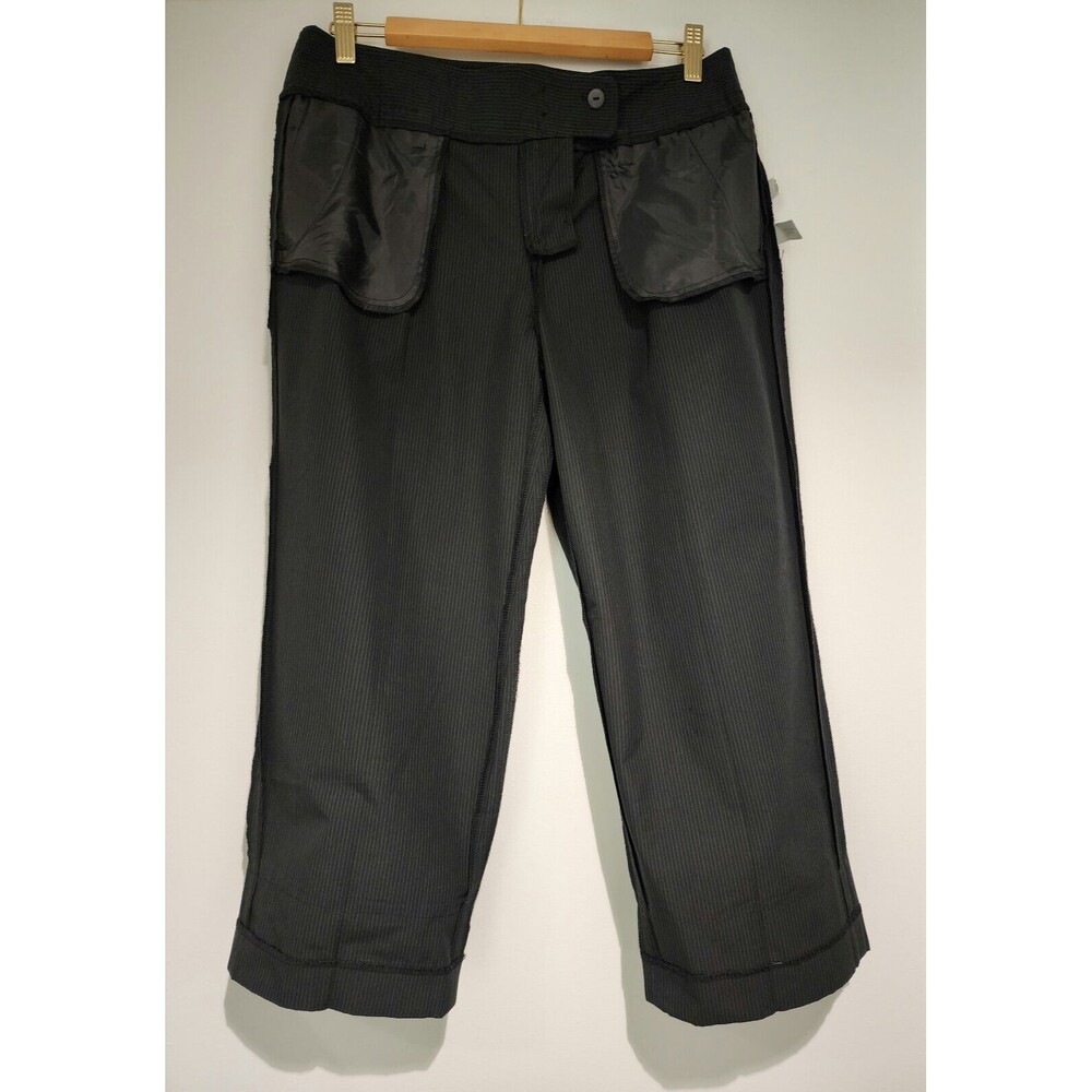 Ann Taylor LOFT Womens Marisa Cotton Striped Cropped Pants Black Cuffed Size 8 - Picture 4 of 9